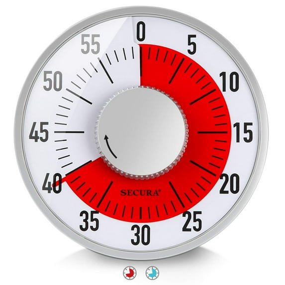 Secura 60-Minute Visual Timer 6-Inch Mechanical Countdown Timers for Teaching, Meeting, Cooking, Working - Timer for Kids with Magnetic Backing, Foldable Legs, Hanging Hole (Red)