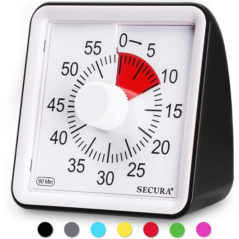 Secura 60-Minute Visual Timer, Classroom Countdown Clock, Silent Timer for  Kids and Adults, Time Management Tool for Teaching (Black) 