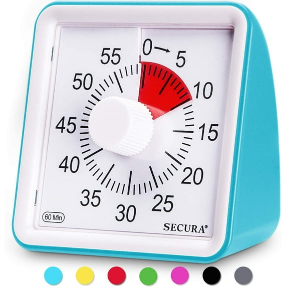 Secura 60-Minute Visual Timer, Classroom Countdown Clock, Silent Timer for Kids and Adults, Time Management Tool for Teaching (Blue)