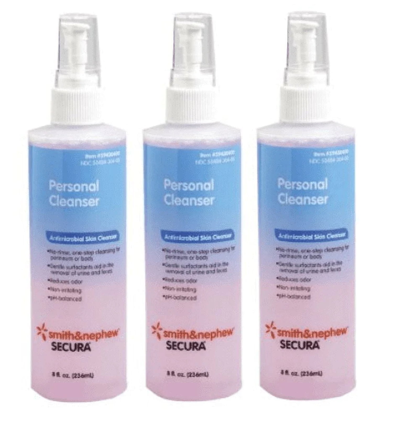 Secura Antimicrobial Personal Cleanser 8 oz Spray Bottle Pack of 3