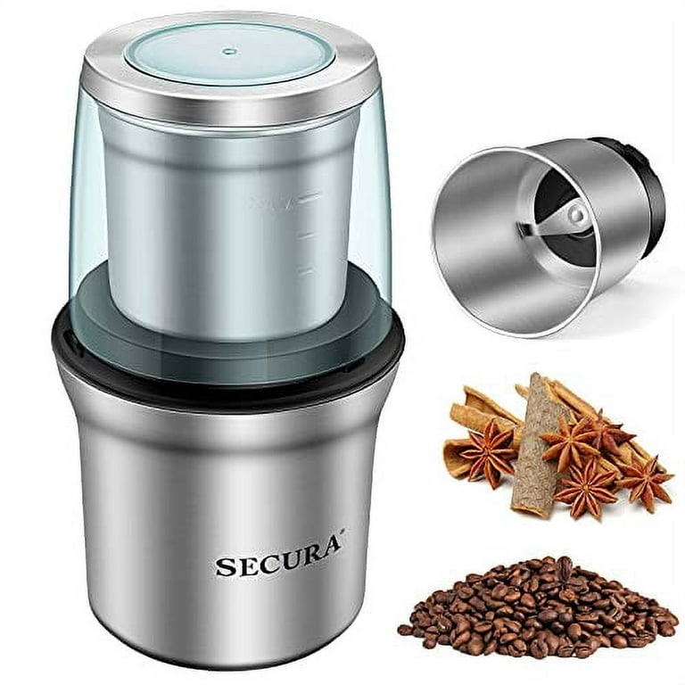 Secura Coffee Grinder Electric, 2.5oz/75g Large Capacity Spice Grinder  Electric, Coffee Bean Grinder with 1 Stainless Steel Blades Removable Bowl  