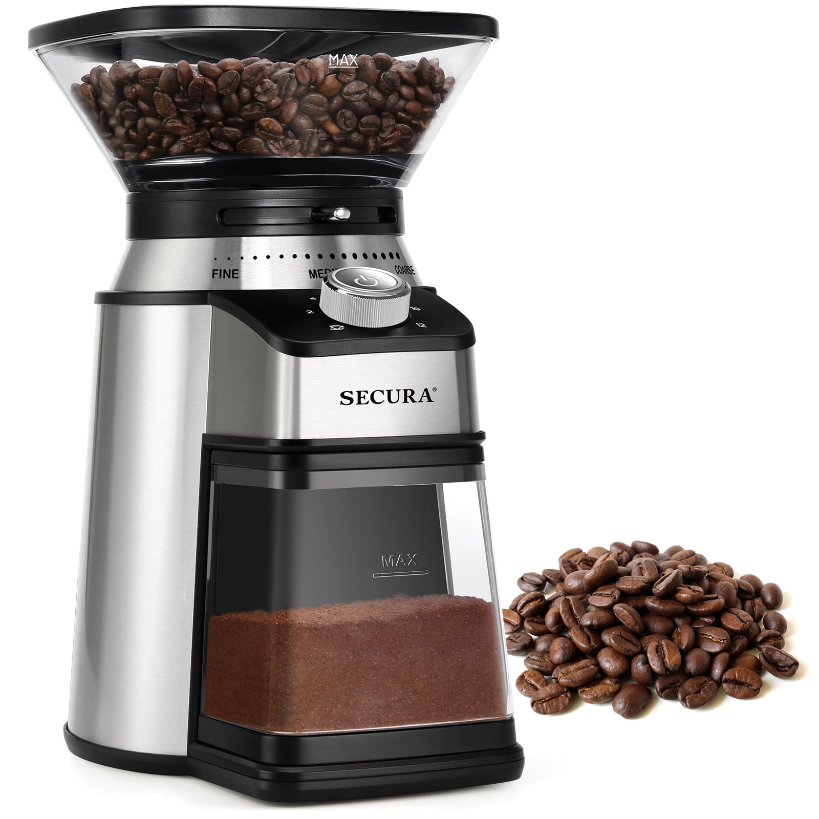 Secura Conical Burr 12-Cup Stainless Steel Electric Coffee 17 Precise Grind Settings