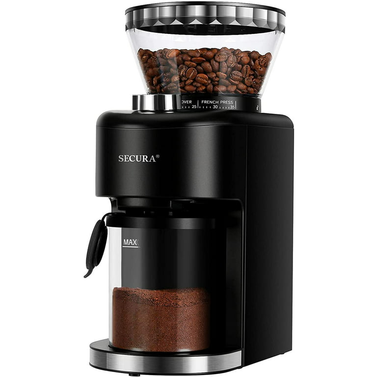  Secura Electric Burr Coffee Grinder Mill, Adjustable Cup Size,  17 Fine to Coarse Grind Size Settings for Drip, Percolator, French Press  and Turkish Coffee Makers, Black,12 cups : Home & Kitchen