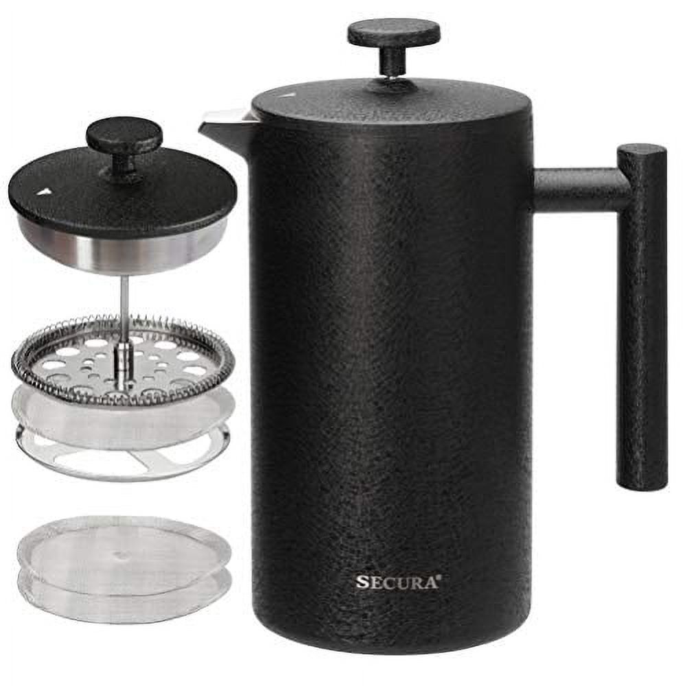 Secura French Press Coffee Maker, 304 Grade Stainless Steel Insulated Coffee Press with 2 Extra Screens, 34oz (1 Litre), Black - image 1 of 7