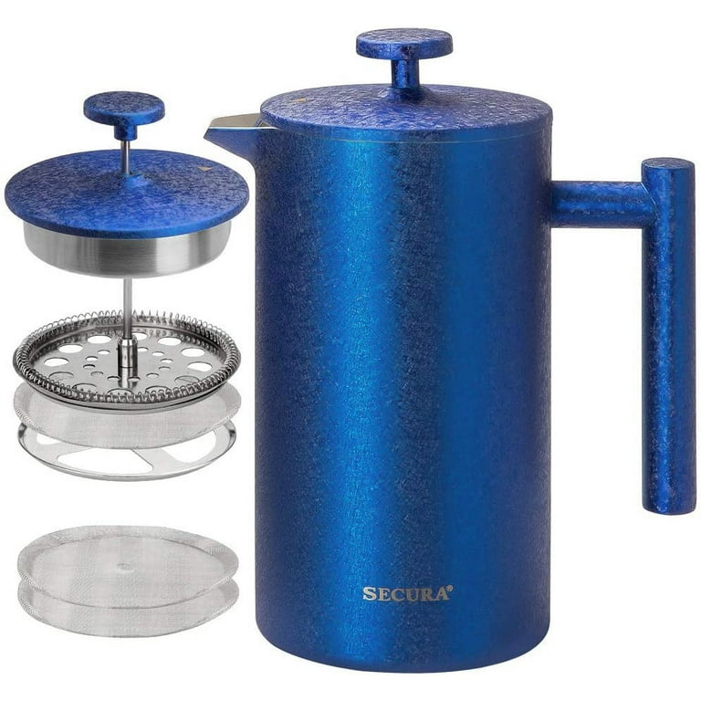 Secura French Press Coffee Maker, 304 Grade Stainless Steel Insulated Coffee  Press with 2 Extra Screens, 34oz (1 Litre), Blue 