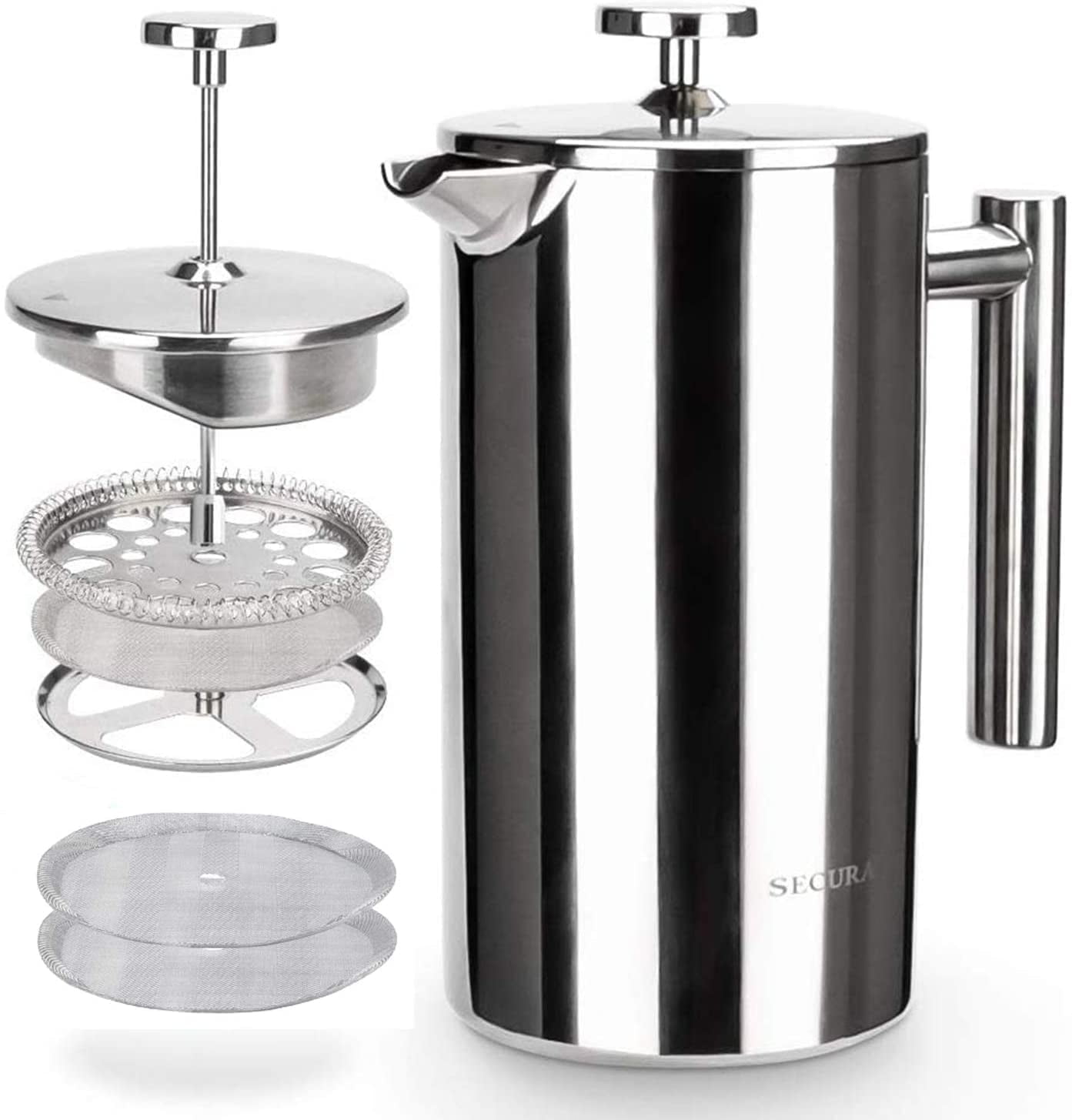 Secura Silver 34oz Stainless Steel French Press Coffee Maker