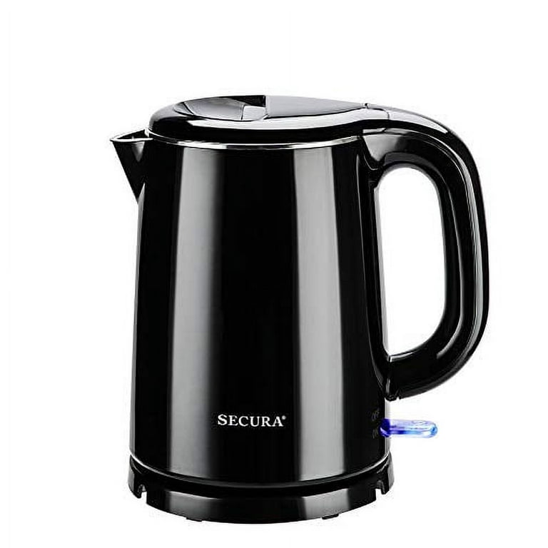 Secura Stainless Steel Double Wall Electric Kettle Water Heater for Tea  Coffee w/Auto Shut-Off and Boil-Dry Protection, 1.0L (Black) 