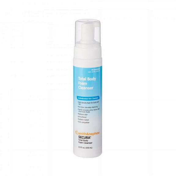 Secura Total Body Rinse-Free Antimicrobial Foaming Body Wash, 8.5 oz. Pump Bottle, Scented, 12 Count