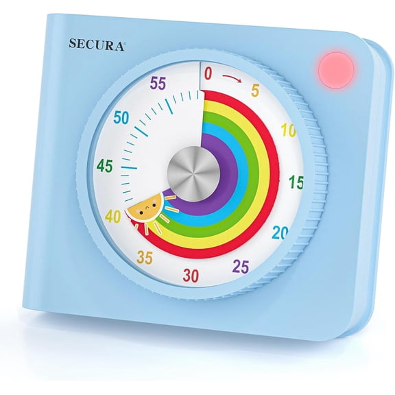 Secura Visual Timer for Kids 60-Minute Classroom Countdown Timer with Color Disc, Time Management Tool for Kids, Teachers & Parents, Silent & Beep Modes, Magnetic Back & Stand (Blue)
