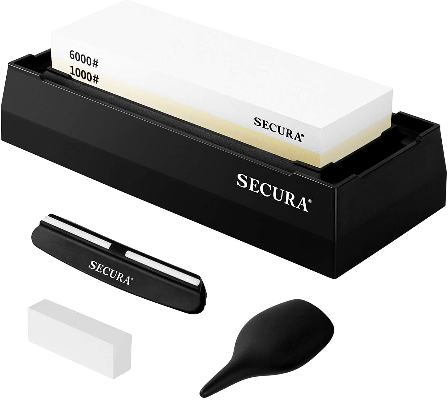 Secura Whetstone Knife Sharpening Stone Set 1000 6000 Grit Double Side  Water Stones Sharpener with Flattening Stone Non Slip Base and Angle Guide