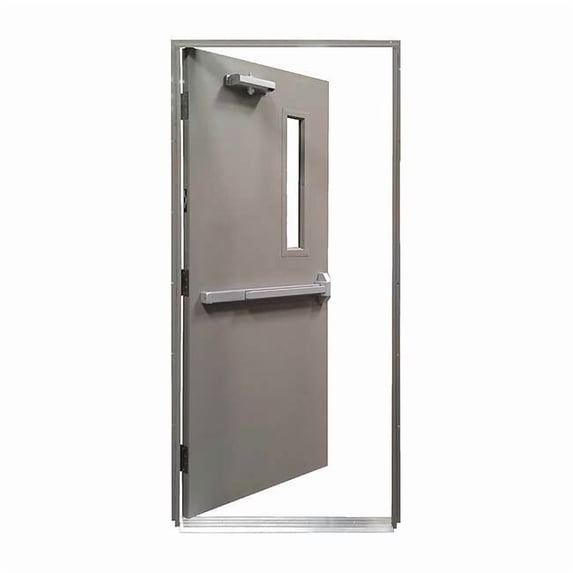 Steel Door with Frame, RHR, 80 in H, 36 in W, 1 3/4 in Thick, 16 Gauge Steel