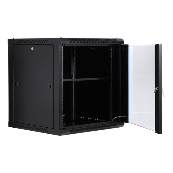 Secure 12U Wall Mount Network Cabinet 23 6in Deep Server Rack Enclosure with Locking Glass Door Removable Side Panels Cooling Fan Hole