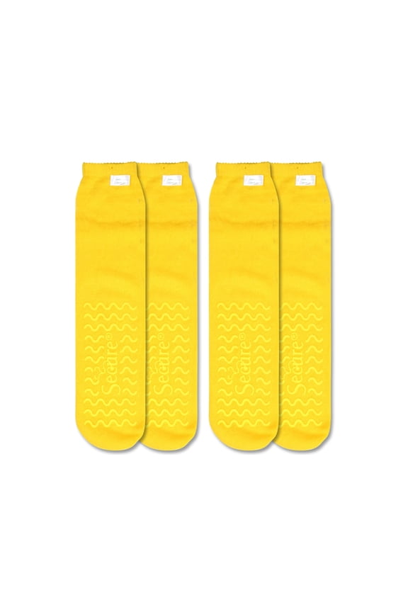 Secure (2 Pairs) Ultra Soft Non-Slip Grip Slipper Socks, Yellow - Fall Injury Prevention Hospital Sock for Safety, Comfort and Warmth - All Around Tread Gripper