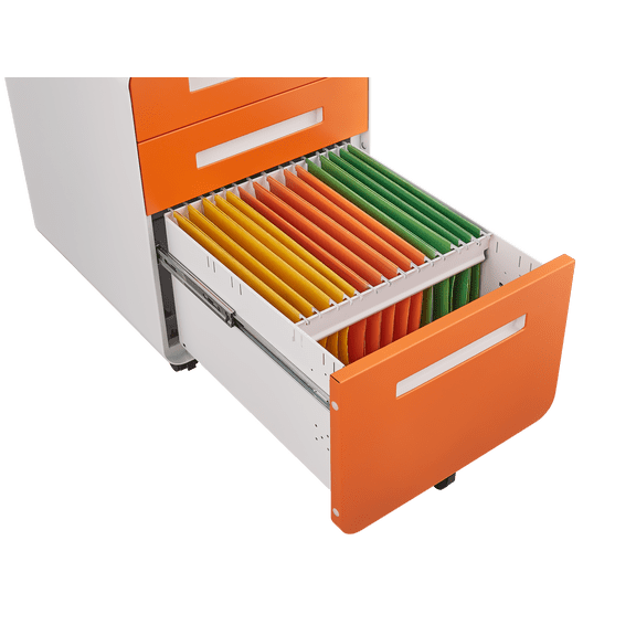 Secure 3-Drawer Metal File Cabinet – Lockable, Fully Assembled, Mobile Under Desk Storage on 5 Wheels, Anti-Tilt, Fits A4/Letter/Legal Files – Perfect for Home Office Organization, Orange Color