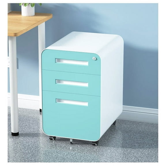 Secure 3-Drawer Metal File Cabinet – Lockable, Fully Assembled, Mobile Under Desk Storage on 5 Wheels, Anti-Tilt, Fits A4/Letter/Legal Files – Perfect for Home Office Organization, Blue