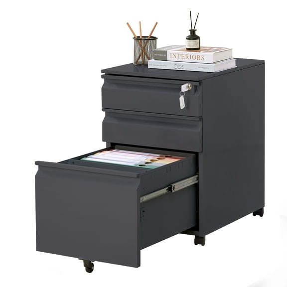 Secure 3 Drawer Mobile Filing Cabinet with Lock & Anti-Tip Wheel β Under Desk Metal File Storage for Letter/Legal/A4/F4 β Rolling Office Organizer