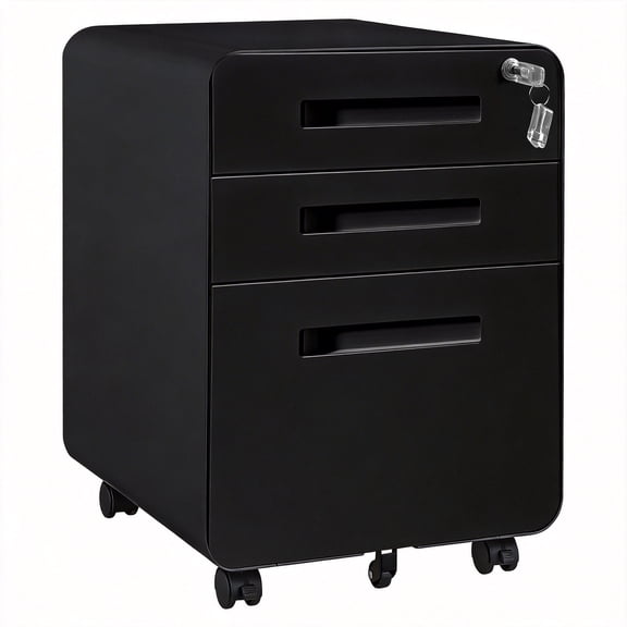 Secure 3-Drawer Rolling File Cabinet with Lock – Metal Mobile Filing Cabinet for A4/Letter/Legal – Fully Assembled – Black/Natural Wood/Orange/Blue for Home Office