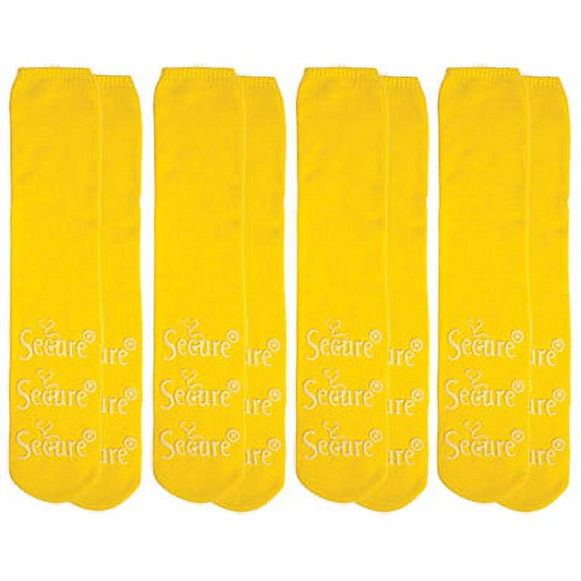 Secure (4 Pairs) NonSkid / NonSlip Slipper Socks for Fall Prevention 100 Cotton Yellow