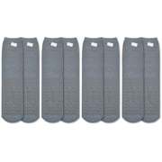 Secure 4 Pairs Non-Skid / Non-Slip Slipper Socks for Fall Prevention - 100% Cotton - Gray - One Size Fits Most