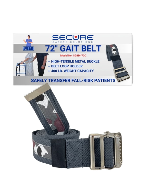 Transfer and Walking Gait Belt Camouflage Print 72 Inch, Metal Buckle - Medical Standing Assist Aid for Elderly Patients, Physical Therapy