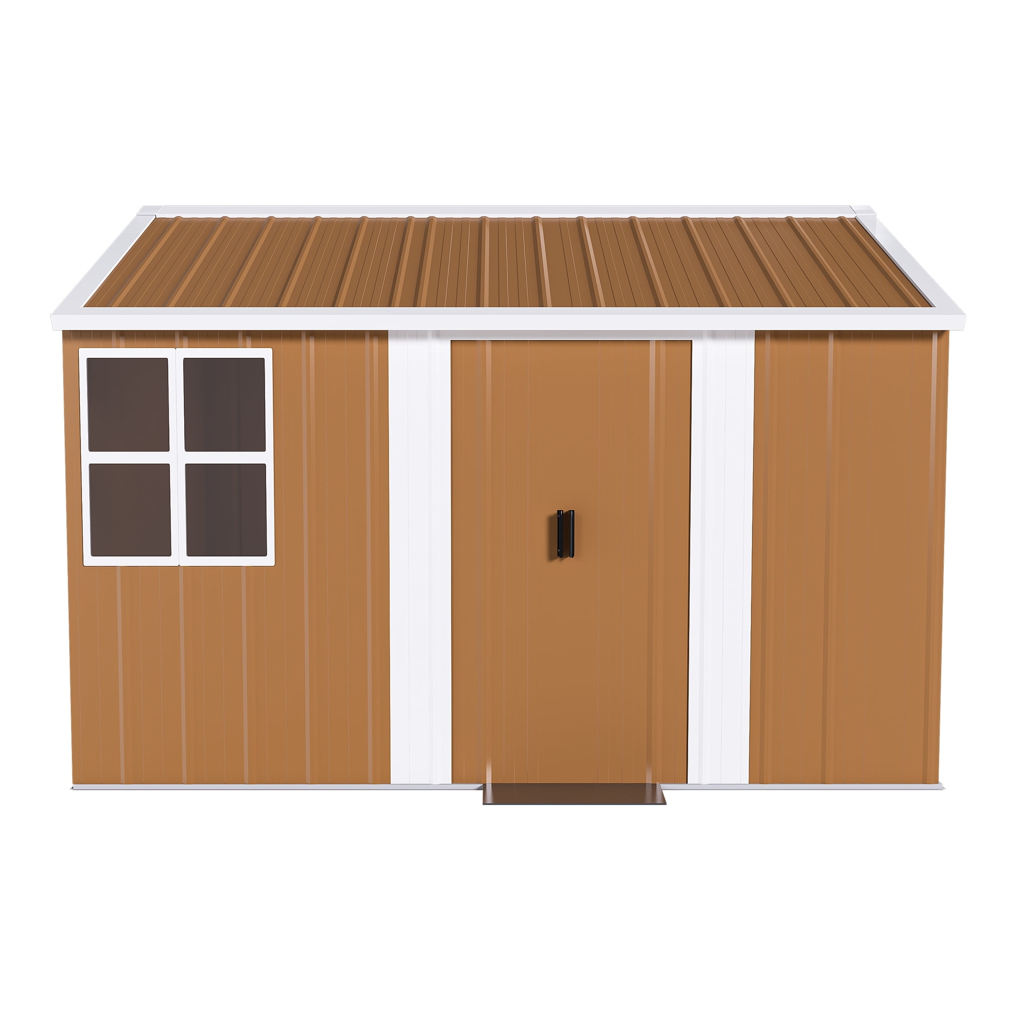 8x10 FT Heavy-Duty Metal Storage Shed with Windows – Weatherproof Outdoor Garden Shed with Lockable Sliding Door, Ventilation & Wind-Resistant Frame for Tools, Lawn Equipment & Backyard Storage
