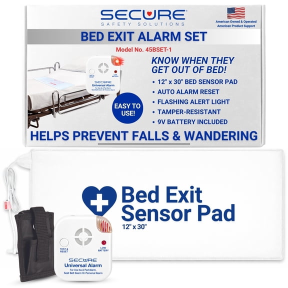 Secure Safety Solutions Bed Alarm for Elderly Adults - 12" x 30" Pressure Sensor Pad, 80 dB Caregiver Alert Monitor with Protective Holder, 9V Battery - Fall Prevention, Dementia Patient Monitoring