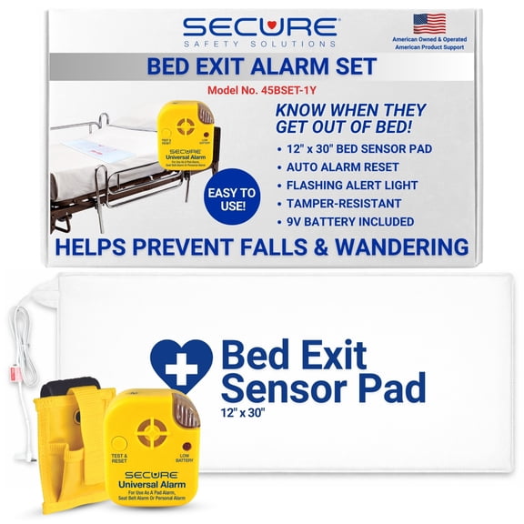 Secure Safety Solutions Bed Alarm for Elderly Adults - 12" x 30" Pressure Sensor Pad, 80 dB Monitor, 9V Battery - Wander & Fall Prevention, Dementia Patient Monitoring, Motion Sensor for Seniors