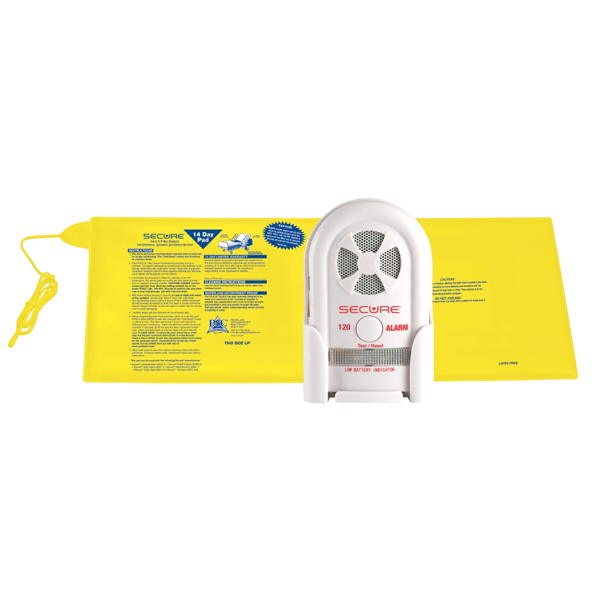 Secure Bed Alarm for Elderly Adults 12" x 30" Bed Sensor Pad, 80120 dB Patient Alarm Monitor