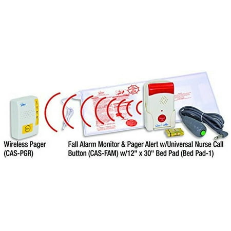 Secure Bed Exit Sensor Pad w/ Fall Alarm Monitor, Wireless Caregiver Pager & Nurse Call Button