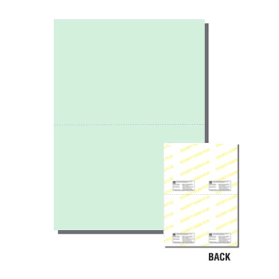 Secure Bus Form Laser-Print Paper w Hrz Perf, Green 24lb, 8.5"x11"- Cs/2500 Shts
