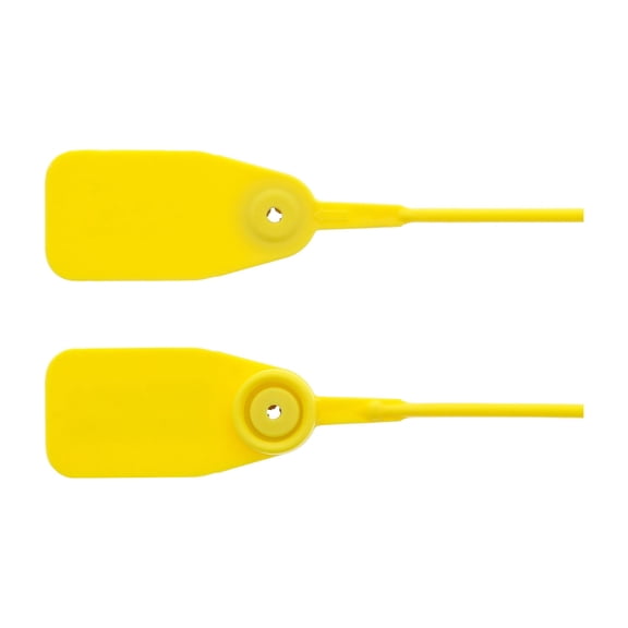 Secure Cable Ties 12 1/2 Inch Blank Standard Yellow Pull Tight Plastic Seal with Steel Locking Piece - 100 Pack