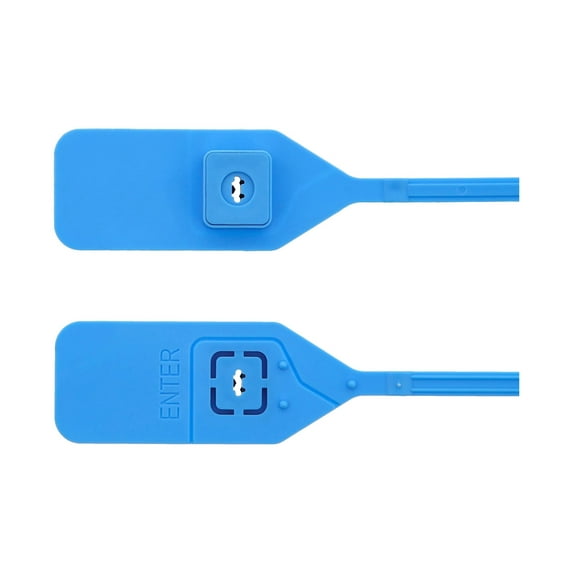 Secure Cable Ties 13 Inch Standard Blank Blue Tear Away Plastic Seal with Steel Locking Piece - 100 Pack