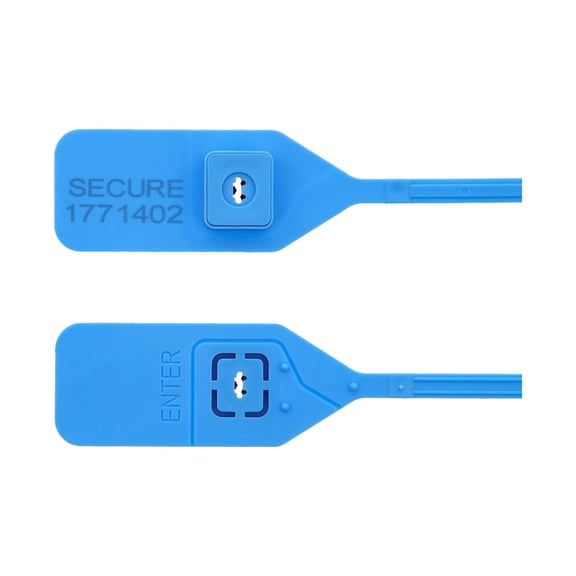 Secure Cable Ties 13 Inch Standard Blue Tear Away Plastic Seal with Steel Locking Piece - 100 Pack