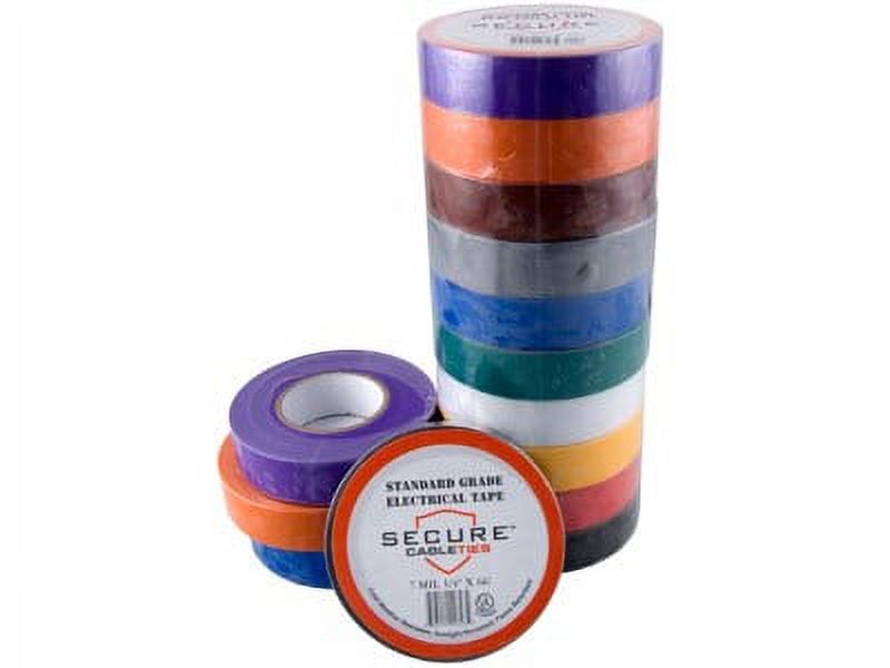 Secure Cable Ties Multi-Colored Electrical Tape 3/4 Inch x 66 Feet - 10  Pack 