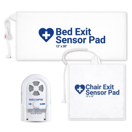 Secure Chair and Bed Alarm for Elderly Adults - Long-Term 12" x 30" Bed Sensor, 12" x 12" Chair or Wheelchair Sensor, Advanced Alarm Monitor - Bed Alarms and Fall Prevention for Dementia Patients