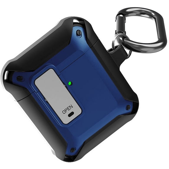 Secure-Click Series for Apple Airpods Case (1st and 2nd Gen), Nakedcellphone Rugged Hybrid Protective Cover with Carabiner Keychain Clip and Lock Closure for Airpods Console - Navy Blue