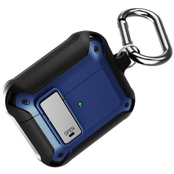 Secure-Click Series for Apple Airpods Case (3rd Gen), Nakedcellphone Rugged Hybrid Protective Cover with Carabiner Keychain Clip and Lock Closure for Airpods 3 Console - Navy Blue