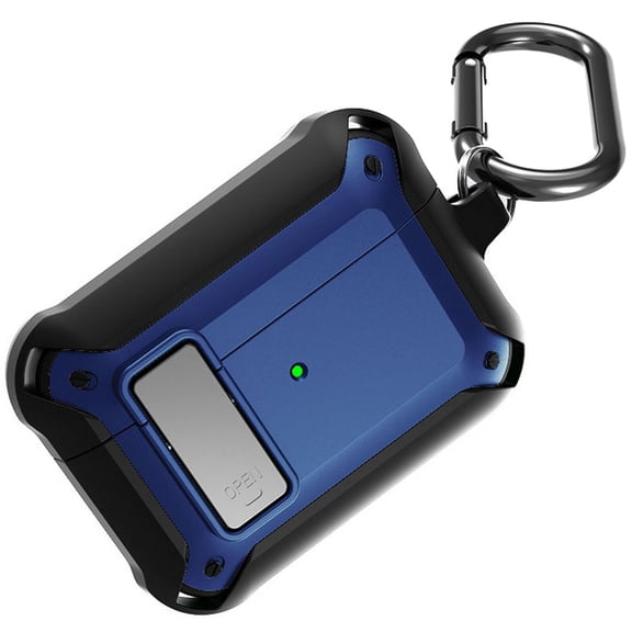 Secure-Click Series for Apple Airpods Pro Case, Nakedcellphone Rugged Hybrid Protective Cover with Carabiner Keychain Clip and Lock Closure for Airpods Pro Console (2019) - Navy Blue