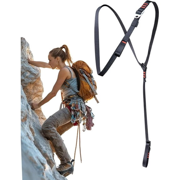 Secure Climbing Harness, Adjustable Chest Ascender, Medium Size Support for Rock Surfaces, Webbing Construction, Mountaineering Safety Gear, Outdoor Roofing Rescue Training Use, Black