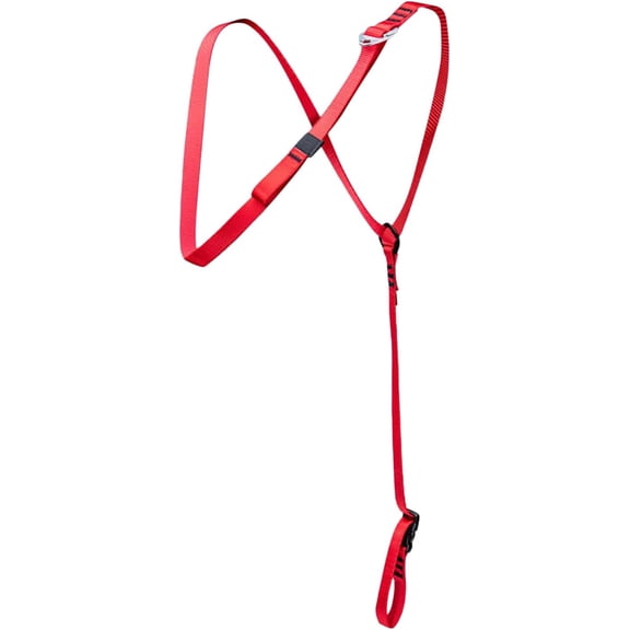 Secure Climbing Harness, Adjustable Chest Ascender, Medium Size Support for Rock Surfaces, Webbing Construction, Mountaineering Safety Gear, Outdoor Roofing Rescue Training Use, Red