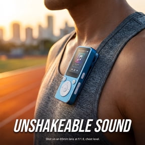 Secure Clip Sports MP3 Player with Screen, Aluminum Alloy Body, 3.5mm Jack & Easy Button Controls for Distraction-Free Music