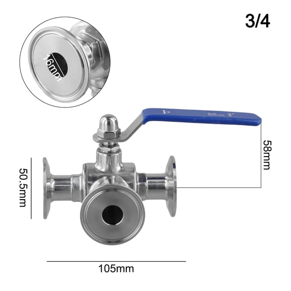 Secure Connection Stainless Steel 3 Way Ball Valve with Tri Clamp Fittings