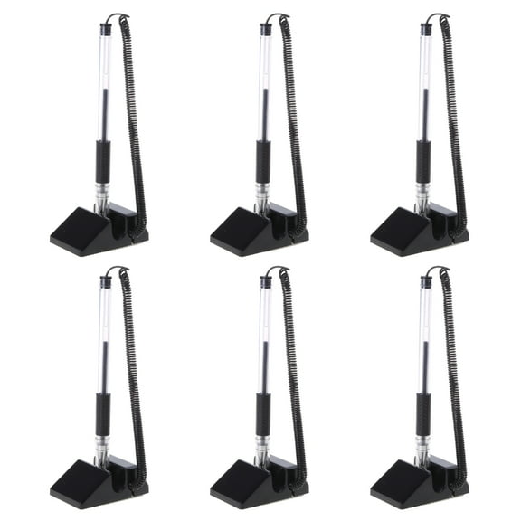 Secure Counter Pens 6 Pack, Adhesive Chain Included Gel Ink Pen for Reception Desk, Office, and Hotel Front Desk