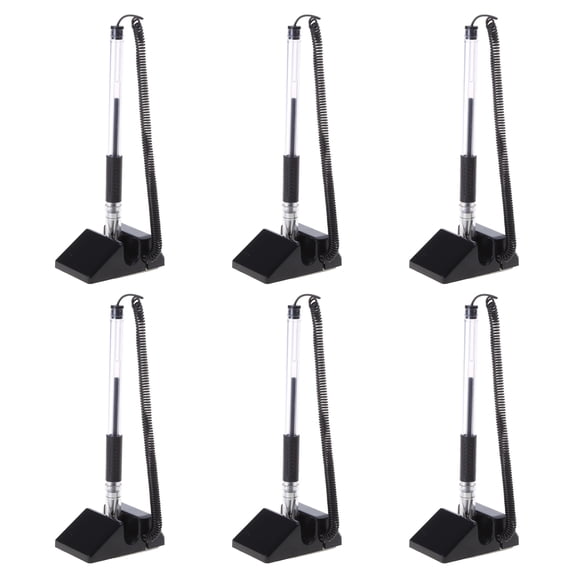 Secure Counter Pens 6 Pack, Adhesive Chain Included Gel Ink Pen for Reception Desk, and Hotel Front Desk