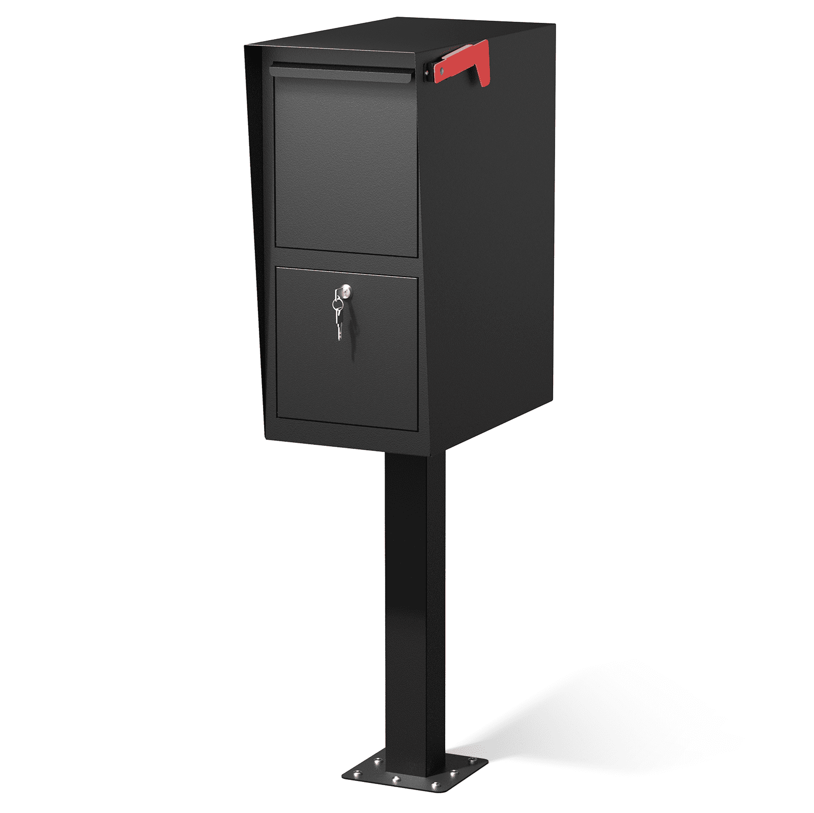 POCHAR Secure Curbside Locking Mailbox for Packages, Weekend-Away Design with In-Ground Post and Base Plate (Black)