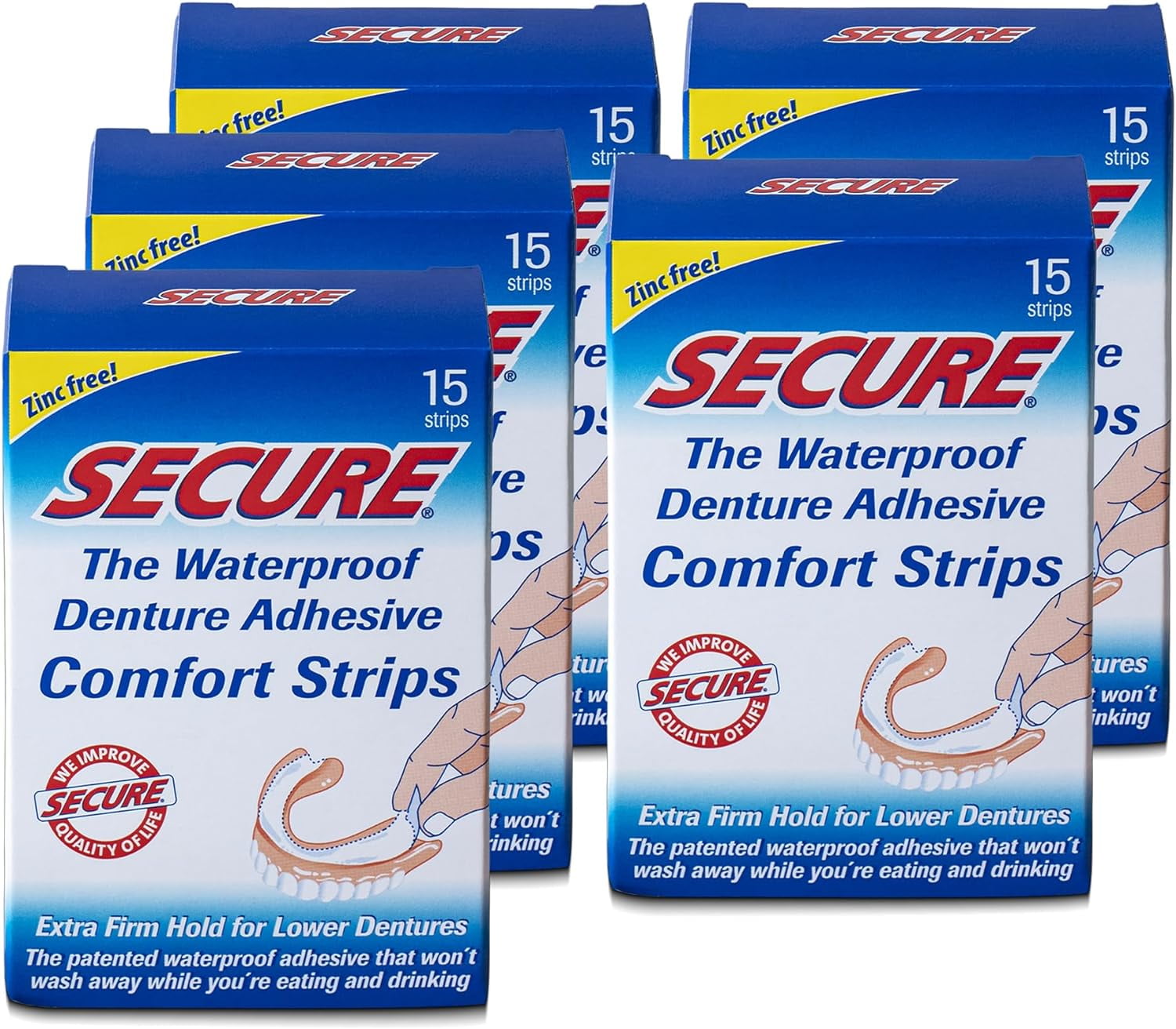 Secure Denture Adhesive Strips Zinc Free Waterproof Comfortable