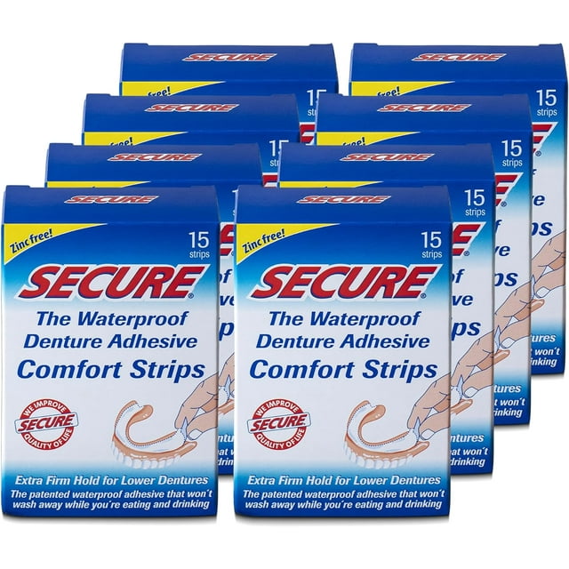 Secure Denture Adhesive Strips Zinc Free Waterproof Comfortable