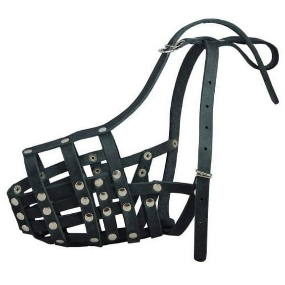 Secure Genuine Leather Mesh Dog Basket Muzzle - Doberman Male, (Circumference 14", Snout Length 3.5")