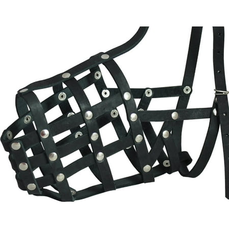 Secure Genuine Leather Mesh Dog Basket Muzzle - German Shepherd Male, (Circumference 13", Snout Length 5")
