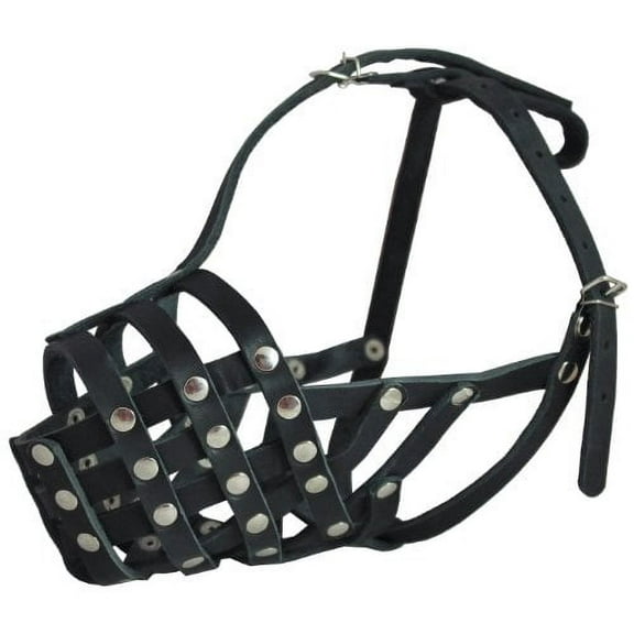 Secure Genuine Leather Mesh Dog Basket Muzzle - Pit Bull, (Circumference 12.5", Snout Length 3.5")